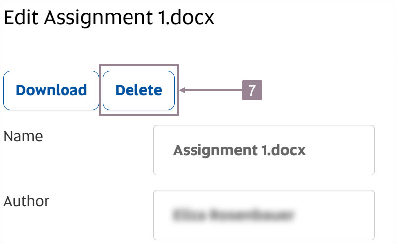 Screenshot showing the delete button for the selected assignment. 