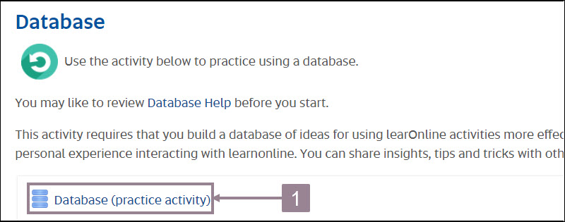 Screenshot showing the database icon on a course site. 