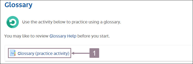 Screenshot of the glossary icon on a course site. 